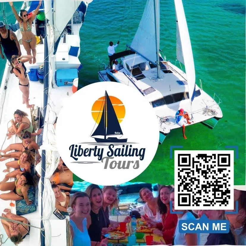 A group of people on a boat with a qr code.